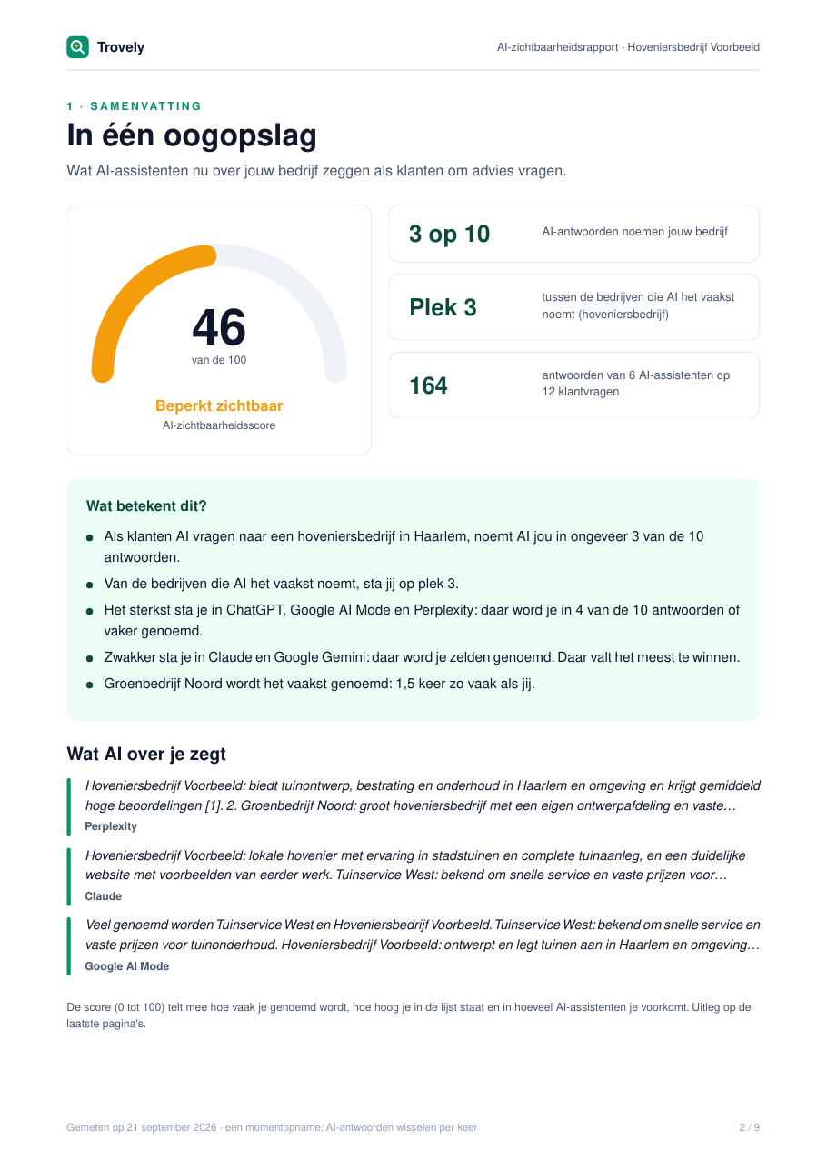 Voorbeeldrapport met fictieve gegevens: samenvatting
